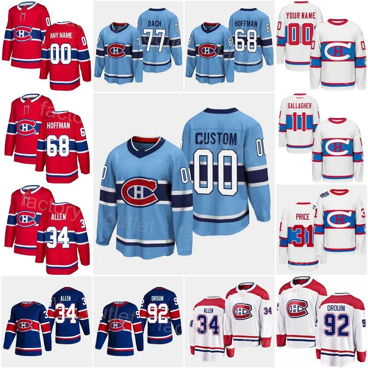 Inverse rétro coutume hommes femmes jeunes Montréal''Canadien''77 Kirby Dach Hockey Jersey 34 Jake Allen 63 Evgenii Dadonov 31 Carey Price 11 Brendan Gallagher