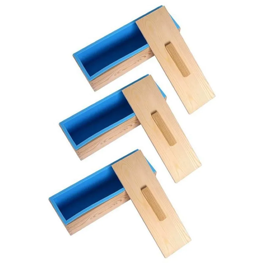 Инструменты для рукоделия, 3 предмета, форма для мыла с крышкой, деревянная коробка, прямоугольная силиконовая форма для изготовления, набор DIY Tool200I