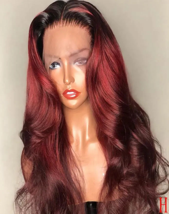 Verkauf von 99J Ombre PrePlucked 360 Lace Frontal Human Hair Perücken mit Babyhaar U-Teil Burgunderrot Körperwelle Brasilianisches Rot Volle Spitze2873312