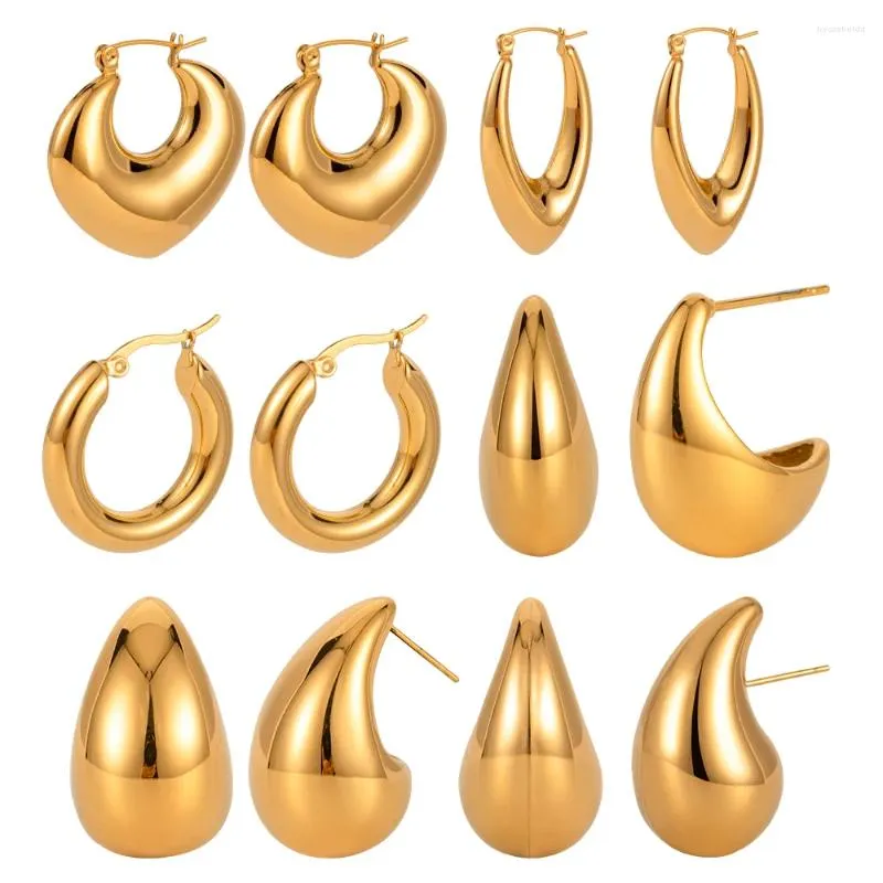 Ohrstecker Youthway Gold Silber Metall Textur Hoop U-förmiger Edelstahl Wassertropfen Stilvoller Charm-Schmuck 2024