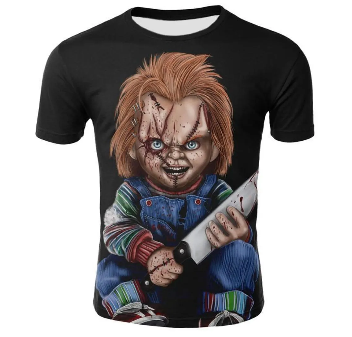 Men039s tshirts filme de terror chucky t camisa 3d impressão legal homem e mulher todos os jogos camiseta casual streetwear palhaço tshirt4050166