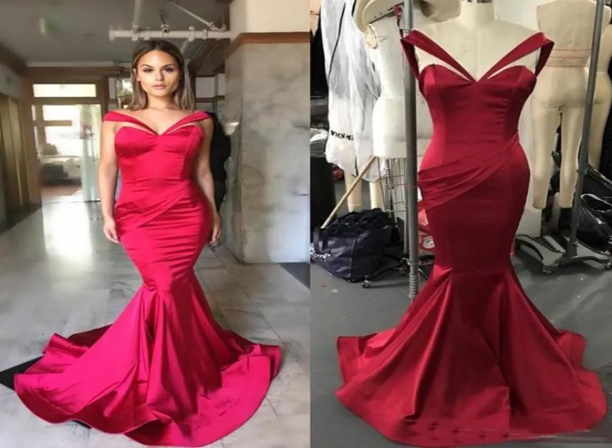 Michael Costello Red Evening Dresses Off Shoulder Aweetheart Pleats Mermaid Long Prom Party 드레스 공식적인 드레스 7639358