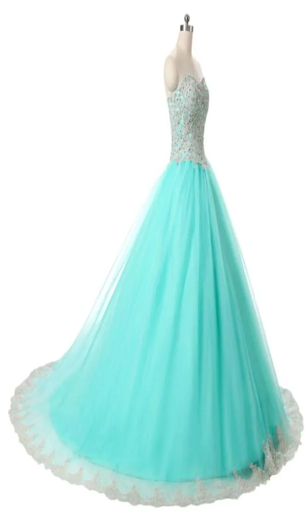 Nyaste Mint Blue QuinCeanera Dresses 2019 Applqiues Beads Sweet 16 Prom Pageant Debutante Formal Evening Prom Party Gown Al564071243