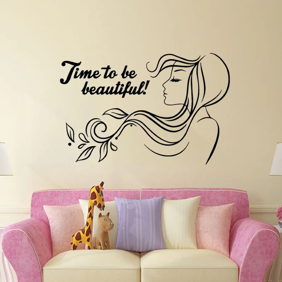 Decalque de parede de vinil com frase bonita, adesivo de arte para salão de beleza, mural de papel de parede para meninas, quarto, decalques vinilo pared2920