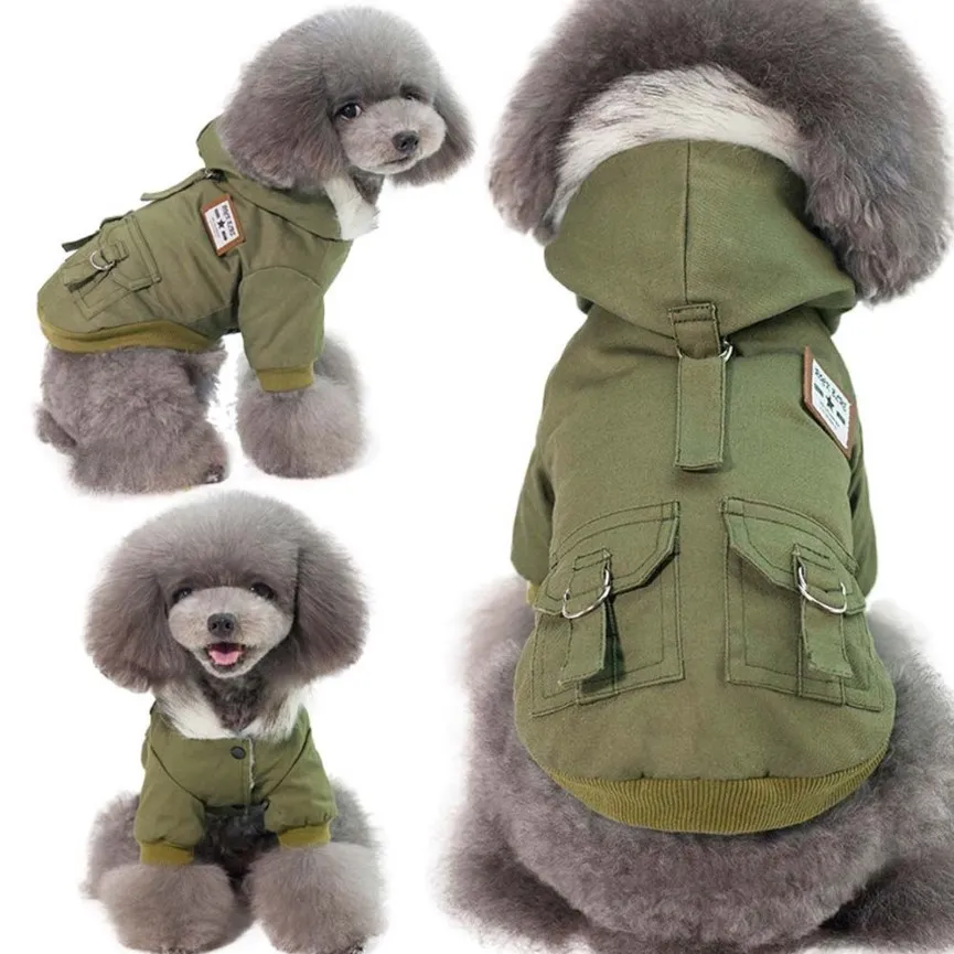 Vinterhundkläder faux päls krage hund kappa för liten varm vindtät fleece fodrad valpjacka241t