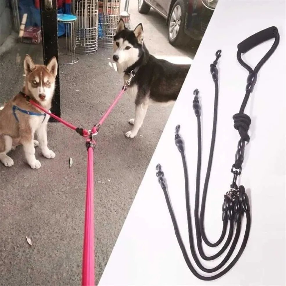 Nylon Double Leashes Detachable Pet Lead Climbing Foam Cotton Handle 1 Leash for 2 or 3 or 4 Dogs Small Dog Retraction Rope 201126271S