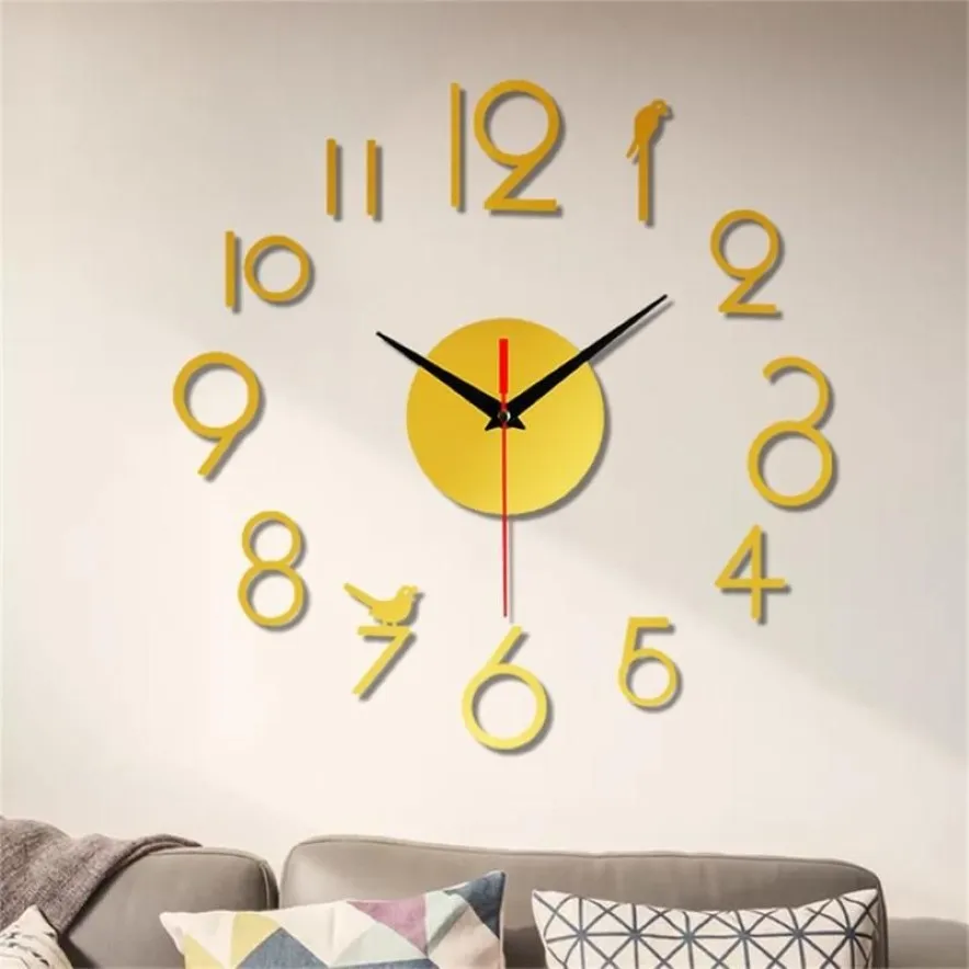 Reloj decorativo, reloj moderno Diy, pared silenciosa, decoración del hogar, oficina, espejo 3d, pegatina para superficie, relojes, herramienta gigante sin marco 3256