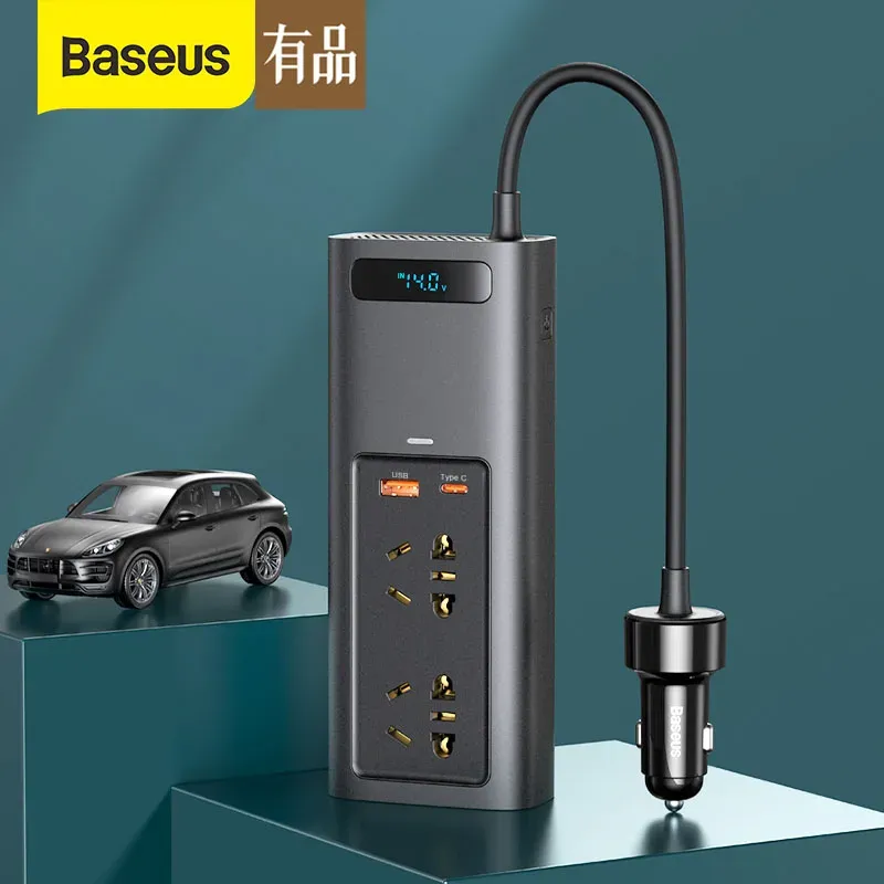 コントロールXiaomi Baseus Car Inverter DC 12VからAC 220VオートコンバーターインバーターUSBタイプC高速充電充電カーパワーアダプターインバーター