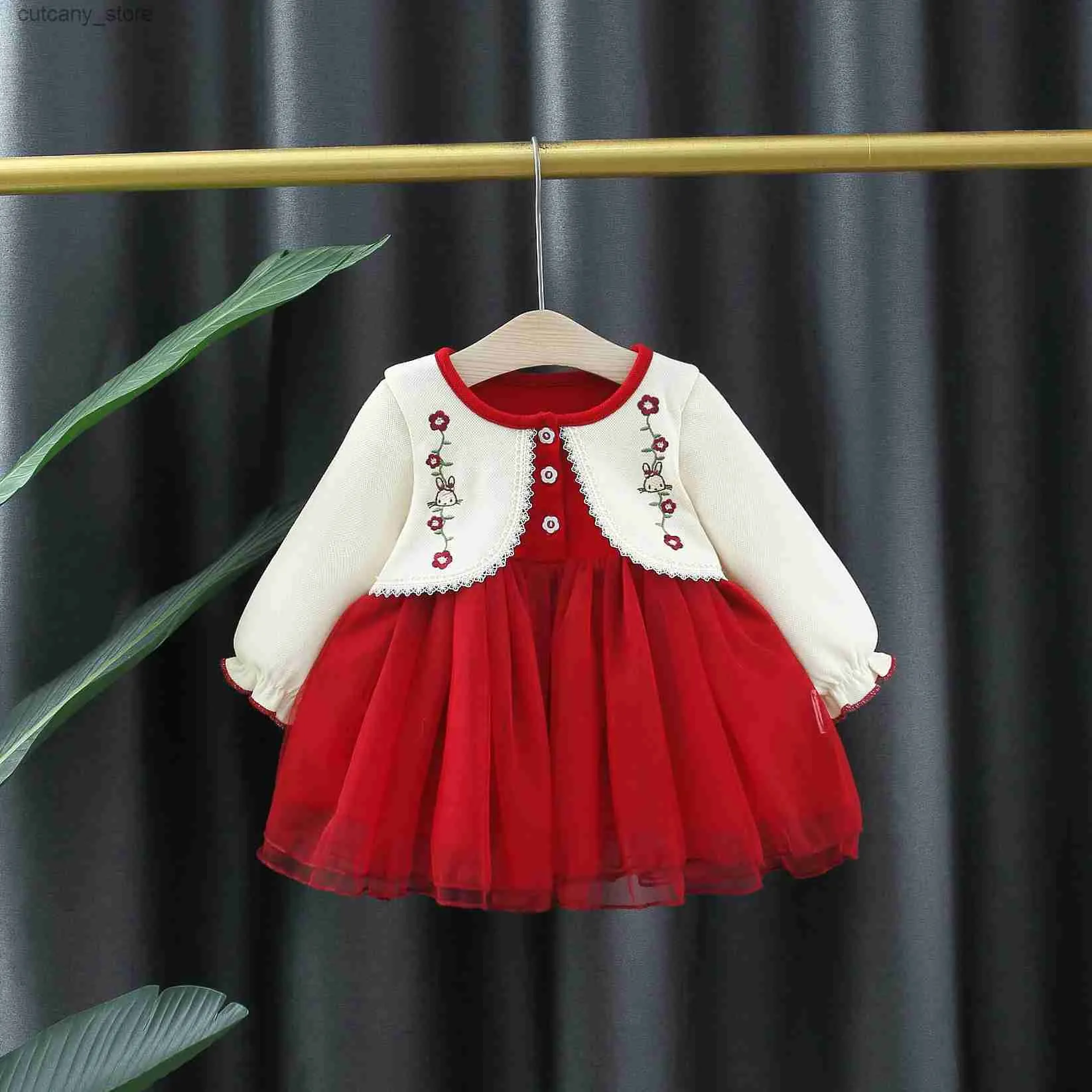 Girl's Dresses 2023 Spring Outfits Fake Two Pc Long Sleeves Gauze Dresses+Accessories Baby Girl Princess Ball Gown Infant Birthday Dress L240311