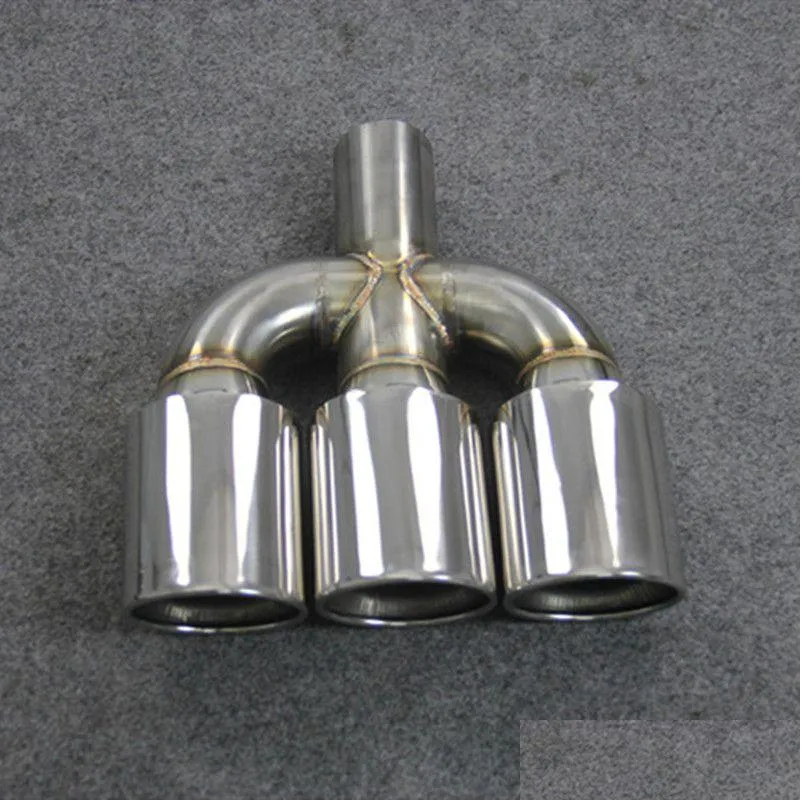 Exhaust Pipe 1 Piece Parts Accessories Three-Out Outlet 76 89Mm Car Styling 304 Stainless Steel Muffler Tip Nozzles Drop Delivery Auto Otj3Y