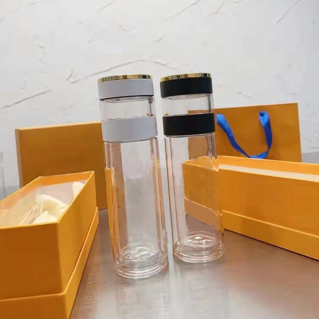 Дизайнерские стаканы Утолщенная стеклянная чашка против ожогов с подарочной коробкой Модные буквы Кружка 450 мл Чашки с плоским дном Двухслойная подарочная чашка с логотипом
