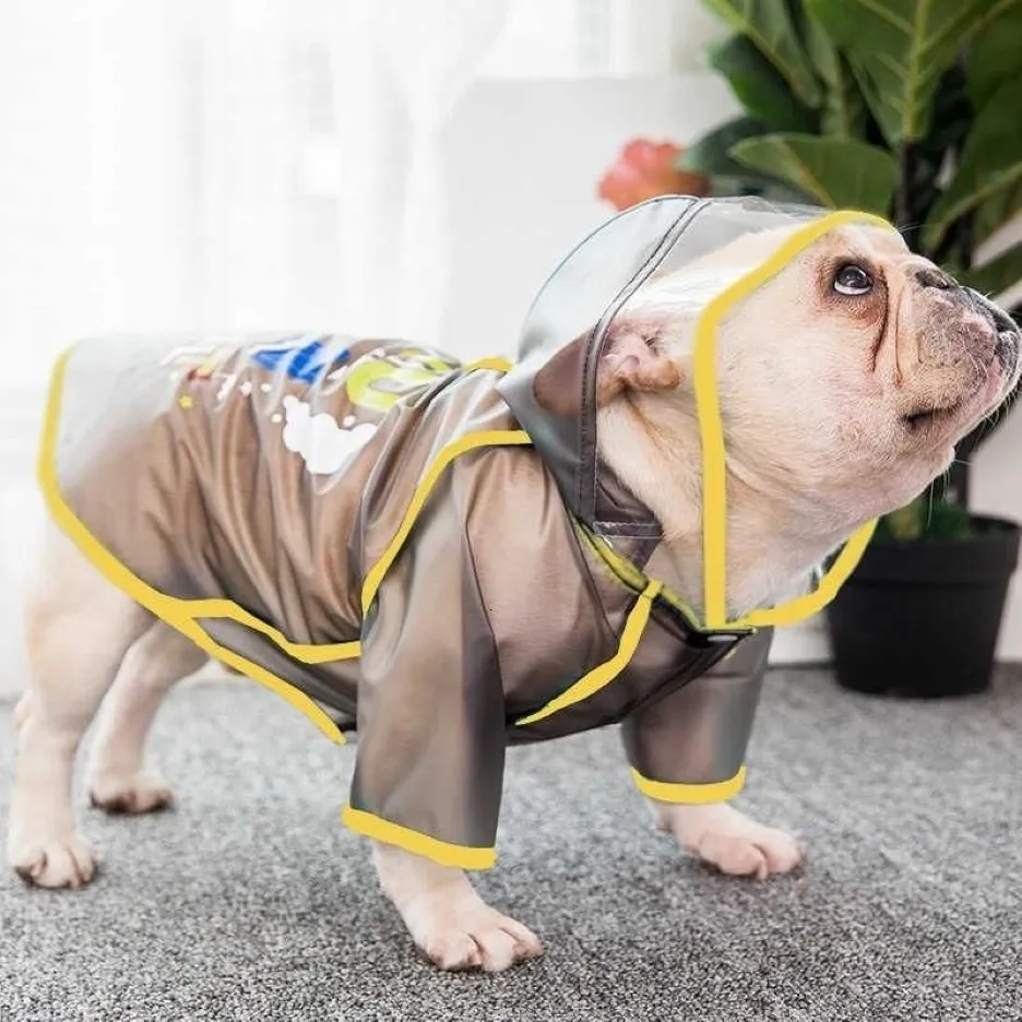 Cão vestuário pet pequenos cães transparente capa de chuva com capuz ao ar livre andando impermeável capa de chuva proteção de água grande roupas274i