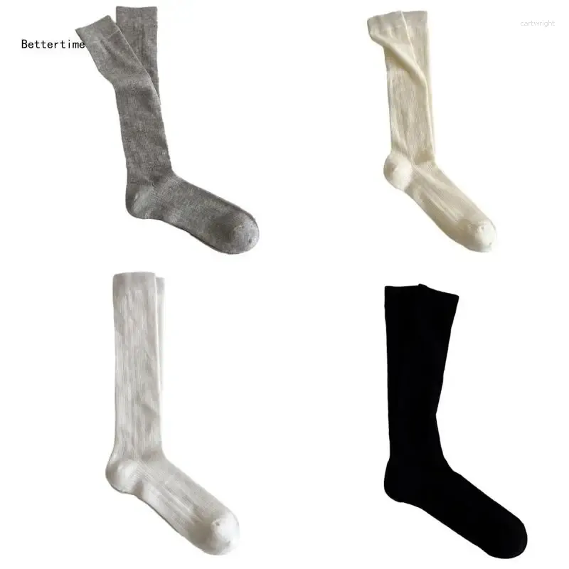 Женские носки B36D, простые сетчатые чулки до колена JK, хлопковые пинетки, однотонные, свободные для женщин