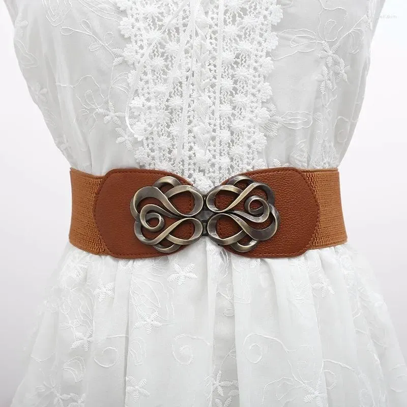 Ceintures Designer Mode européenne Rétro Rose à bouton Version large de la ceinture taille élastique vers le bas robe dame