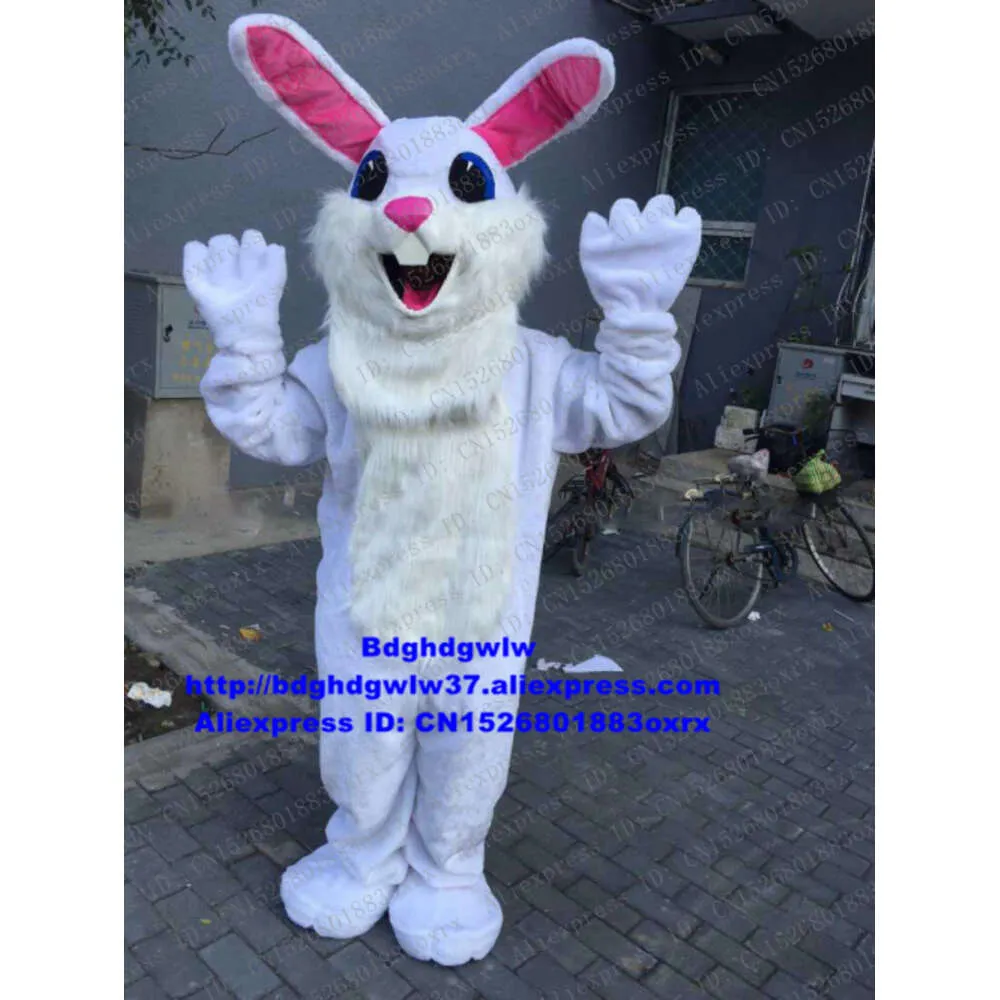 Mascot Costumes White Long Fur Easter Bunny Osterhase Rabbit Hare Mascot Cartoon Character Costume Dressed Walking Street Zx411