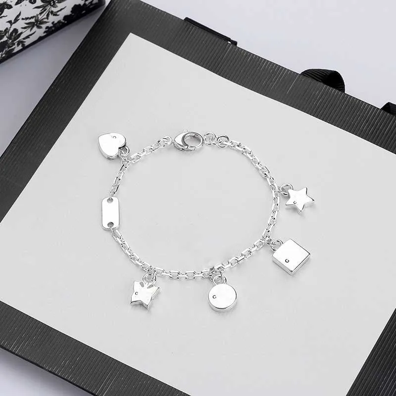 S925 bracelet en argent designer coeur bracelet mode étoile fleur lettre bracelet coeur pendentif clavicule chaîne bijoux de corps cadeaux de mariage