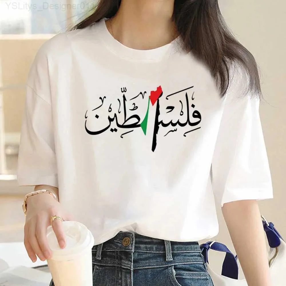 Kvinnors t-shirt Palestina Map Letter Printed Womens T-shirt Summer Fashion Short SLE Top Tees Casual o-hals Harajuku Fe T-shirts L24312