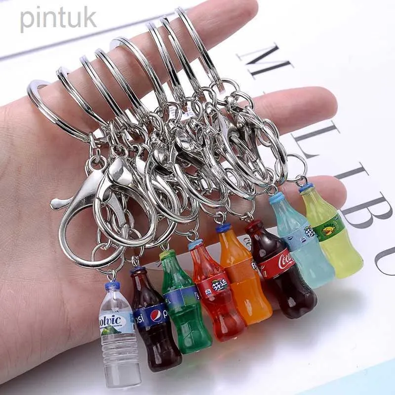 Keychains Lanyards 1pc Fashion Handmade Alloy Lobster Clasp Beverage Cola Dricks Bottle Acrylic Charms Keychains Key Ring for Bag Car Pendants LDD240312