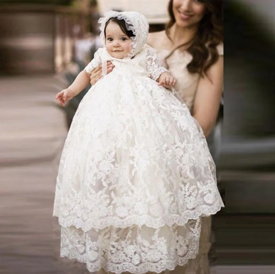 Baby Long Ivory Christening Gown Lace New Birthday Baby Dress Baby Girl Christening Gowns Baptism Dresses9775791