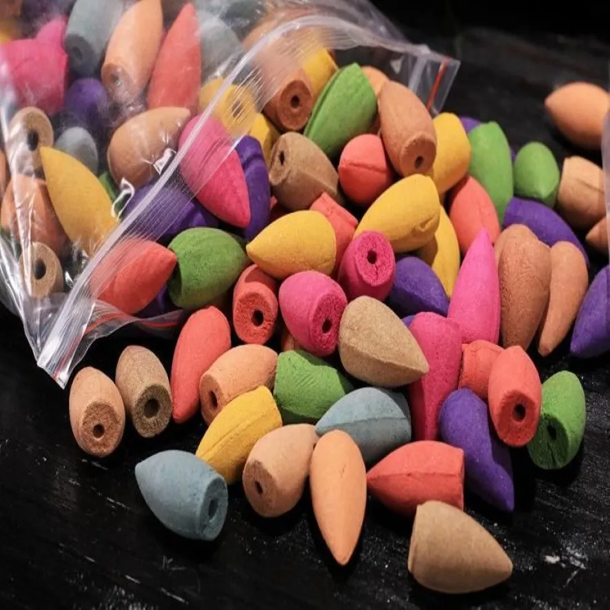 70 pcs bag Hollow Backflow Incense Natural Rose Lavender Sandalwood Incense Cones283Q