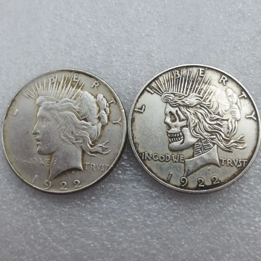 USA head-to-head Two Face 1922 1922 Peace Dollar Skull Zombie Skeleton Hand Carved Copy Coins292o