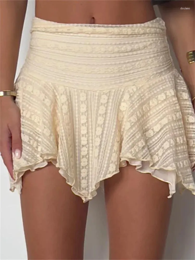 Skirts CHRONSTYLE Y2K Women Short Mini A-Line Casual High Waist Lace Floral Asymmetrical Hem Summer Party Clubwear 2024