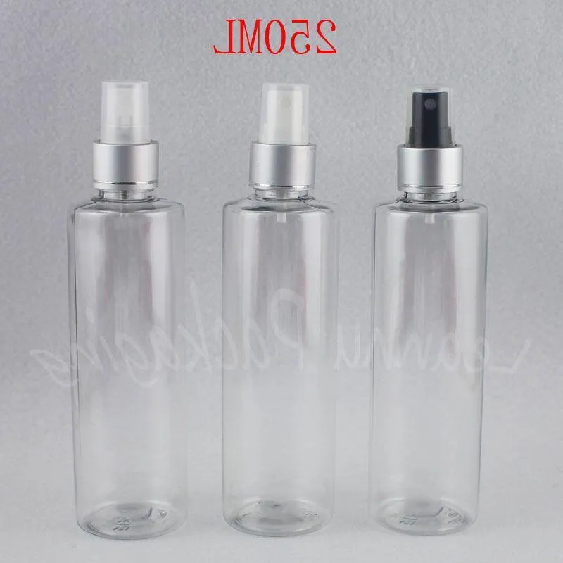 Bottiglia di plastica trasparente da 250 ml con pompa spray argento, toner 250CC/sub-imbottigliamento acqua, contenitore cosmetico vuoto Ualws