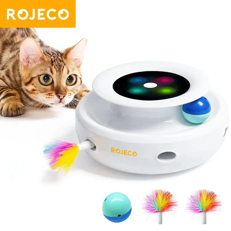 Rojeco Interactive 2 in 1 전자 애완 동물 장난감 충전식 고양이 장난감 볼 깃털 자동 깃털 티저 장난감 고양이 게임 240229