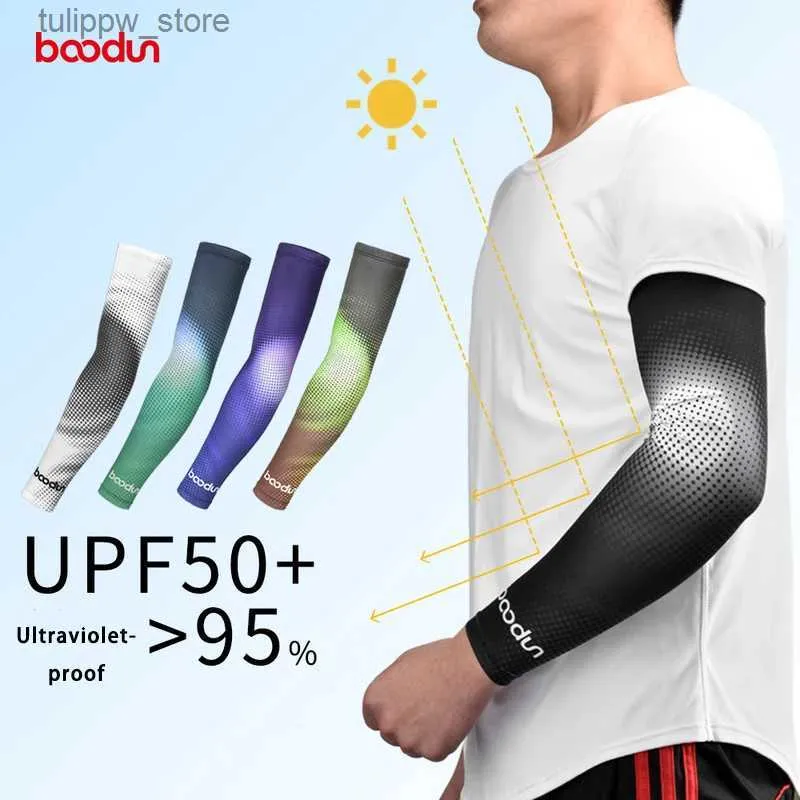 Beschermende mouwen BOODUN Zomer armmouwen Zon UV-bescherming Man Dames MTB Manchet Armwarmers Ijs Zijde Armhoes voor Fietsen Vissen Skateboard L240312