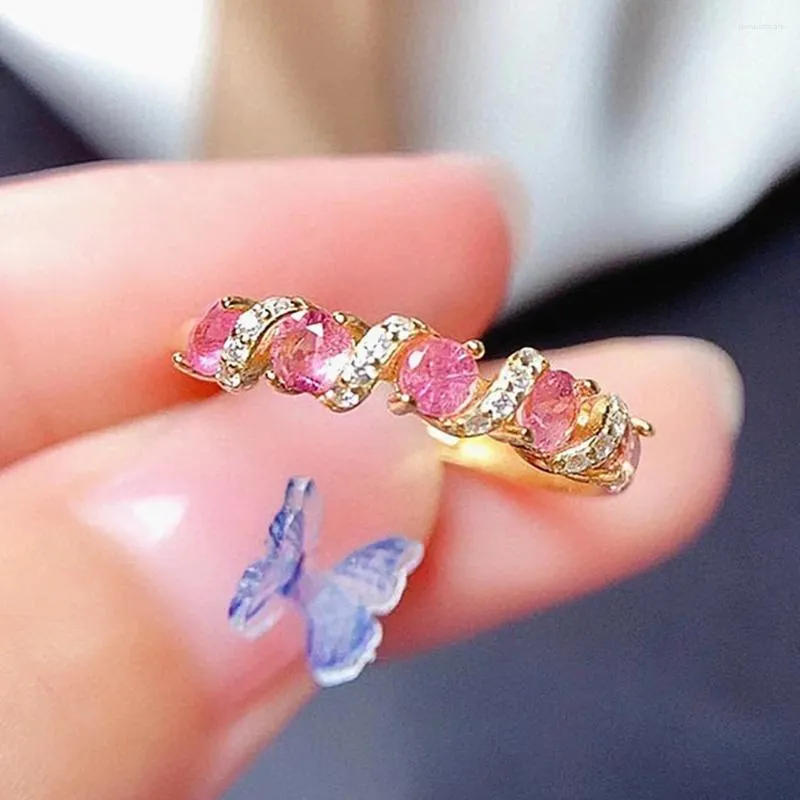 Cluster ringen mode chic roze crystal zirkon diamanten edelstenen voor vrouwen 18k gouden kleur sieraden delicate Bijoux trendy accessoires