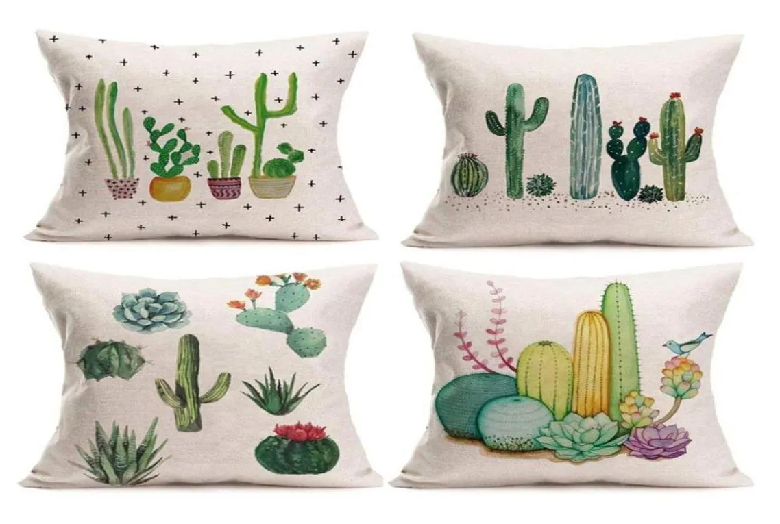 Zielone sukulenty rośliny kaktus kłujący gruszka bawełniana lniana dekoracje domowe poduszka poduszka poduszka poduszka 18 x 18 cali zestaw 425230952