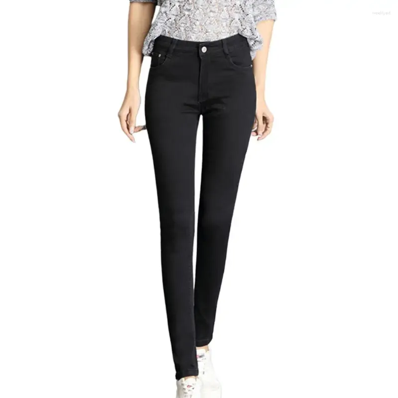 Pantalon femme décontracté couleur unie pantalon taille haute coupe ajustée jean avec contrôle du ventre longueur cheville bouton crayon pour le confort