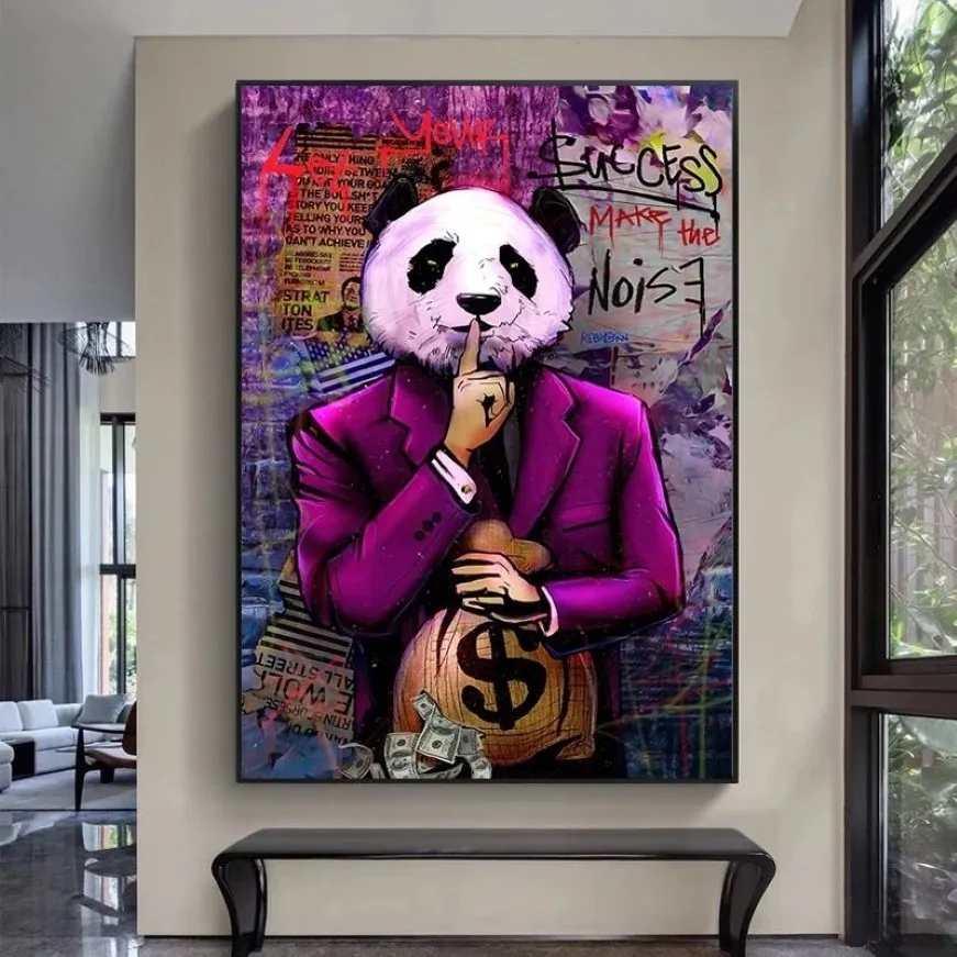 Laat uw succes het lawaai maken Posters en prints Graffiti Art Canvas Schilderijen Abstract Panda Wall Art Pictures voor Woonkamer 262V