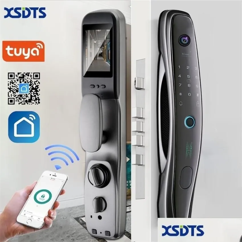 Fechaduras de porta Tuya TMART LOCK Câmera de vigilância Wifi sem fio Fingerprinty App Desbloquear função Moniton com campainha de porta 220704 Drop D276R