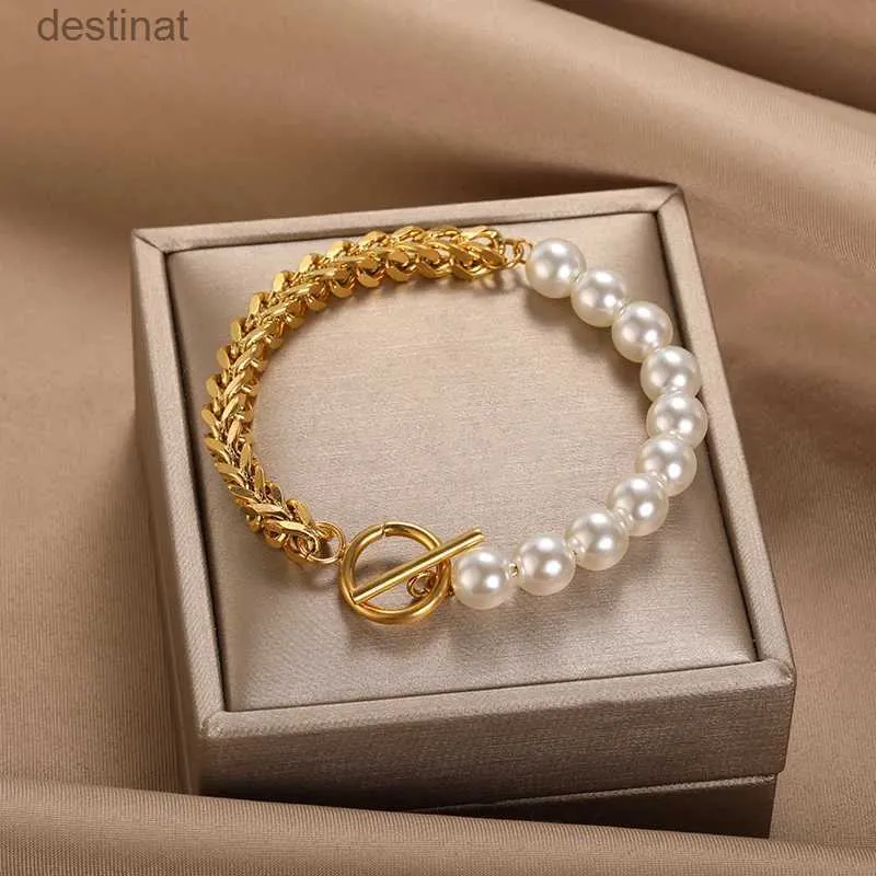 Bracelets en perles de chaîne cubaine en perles pour femmes, pendentif en forme de cœur en acier inoxydable, faits à la main, bijoux Boho pour fête de mariage, cadeaux L24213