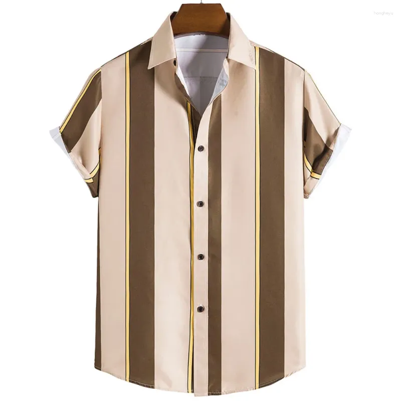 Mäns casual skjortor camisas para hombre 2024 sommar kortärmad mode lösa lapel randiga för män