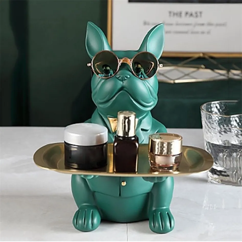 Nordic francês bulldog escultura cão estátua de armazenamento jóias mesa decoração presente cinto placa óculos bandeja casa arte estátua 2107273214