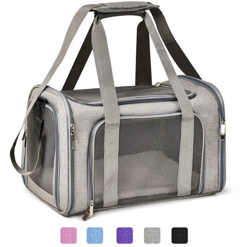 Bolsas de transporte para perros, mochila portátil para mascotas, mensajero para gatos, bolsa de viaje para perros pequeños salientes, malla transpirable lateral suave 254Z