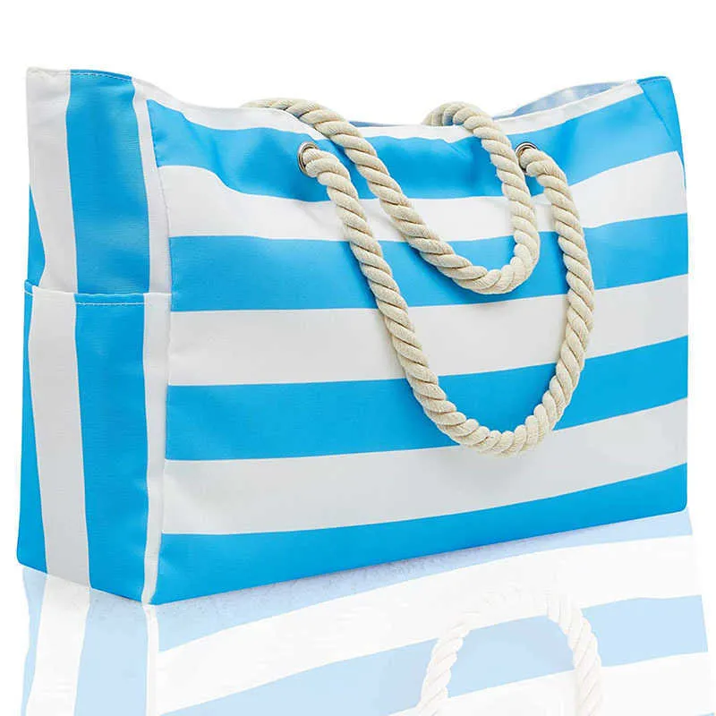 Outdoor Striped Large Storage Bag Fashionable Cotton Portable Beach Capacity Travel Shopping Bag 240312