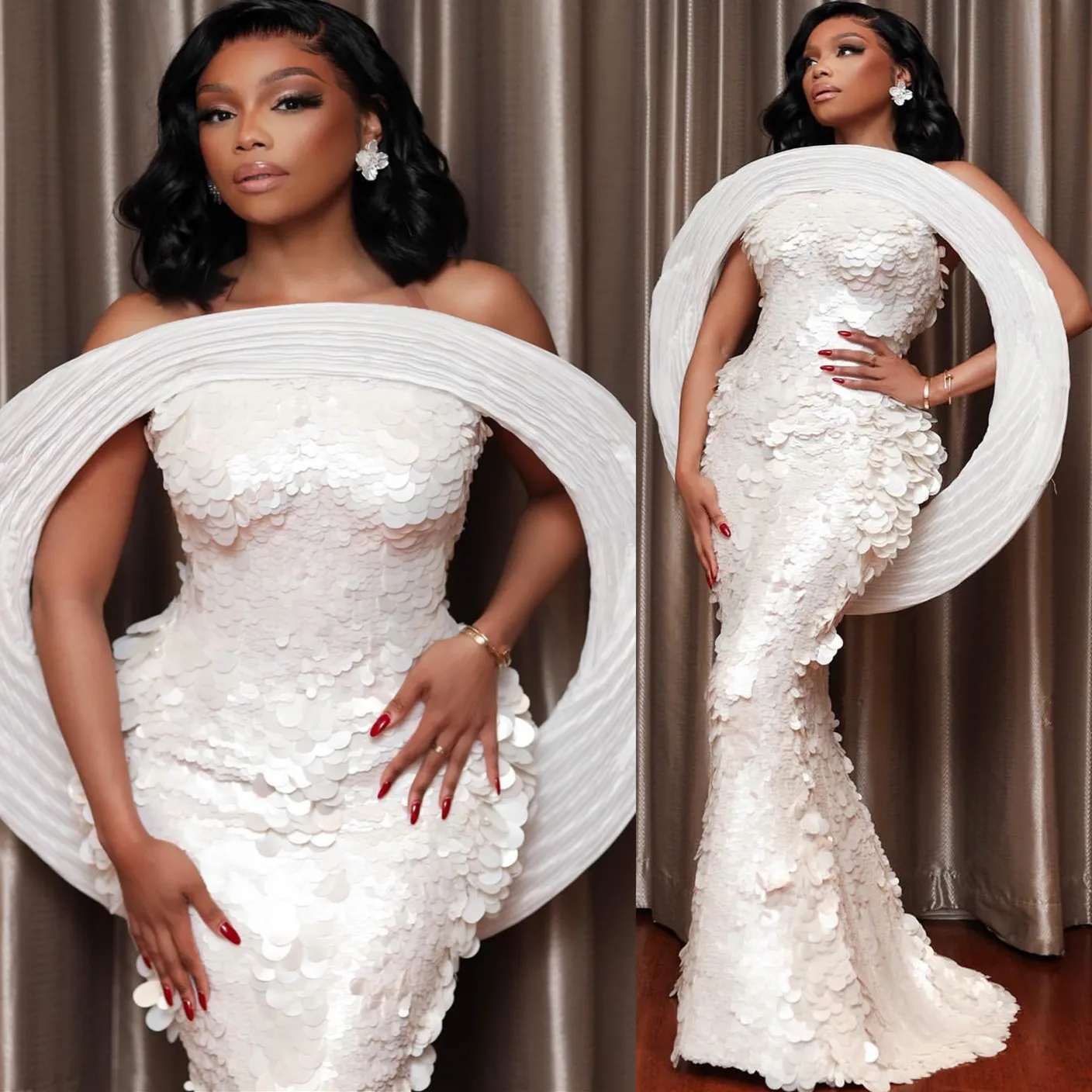 ASO EBI 2024 Ivory Mermaid Prom Dress Sökad axelkväll Formell Party Party Second Reception 50th Birthday Engagement Gowns Dresses Robe de Soiree ZJ157 Es