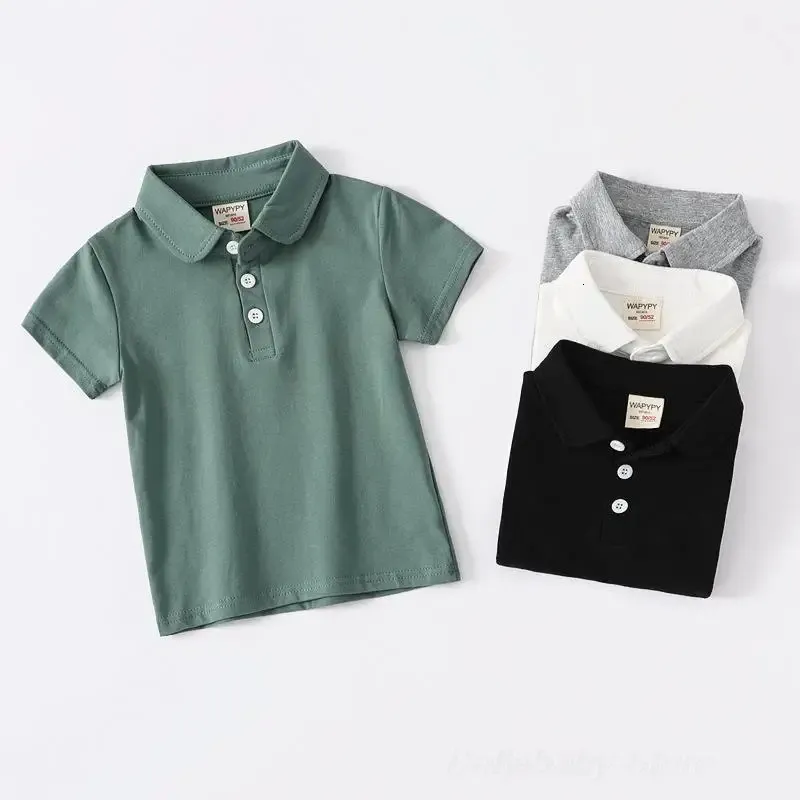 100% Cotton Solid Color Polo T Shirt for Toddler Boys Summer Clothes Children Polo Shirts Girls Green Black White Kids Tee Shirt 240311