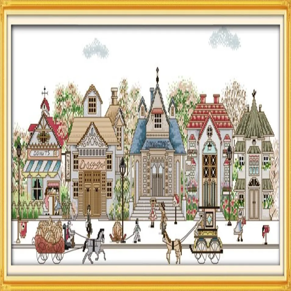 Street view castle home decor painting Handmade Cross Stitch Embroidery Needlework sets counted print on canvas DMC 14CT 11CT262I