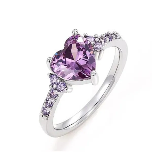 Bagues en zircone cubique pour femmes, cœur violet, accessoires de fiançailles de mariage uniques, cadeau fantaisie pour dame, bijoux romantiques à la mode