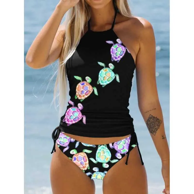 Maillot de bain sexy été femmes maillots de bain à la mode imprimé tankini deux pièces costume de plage sports aquatiques 240311