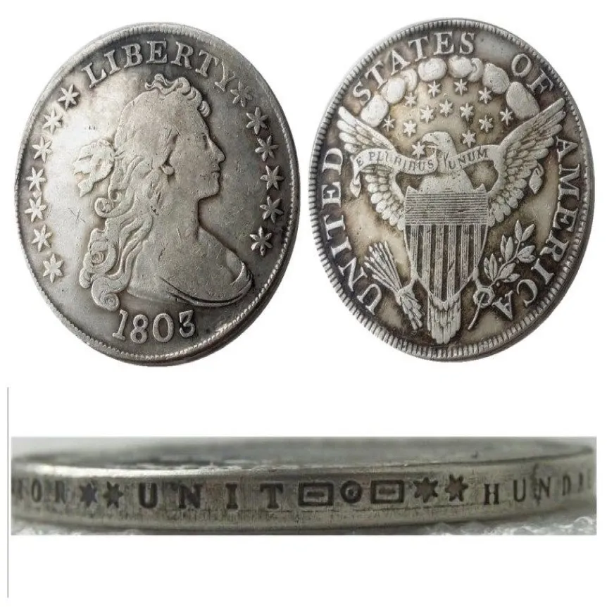 ONS 1803 Gedrapeerde Buste Dollar Heraldische Adelaar Verzilverd Kopie Munten metalen ambachtelijke sterft productie fabriek 2615