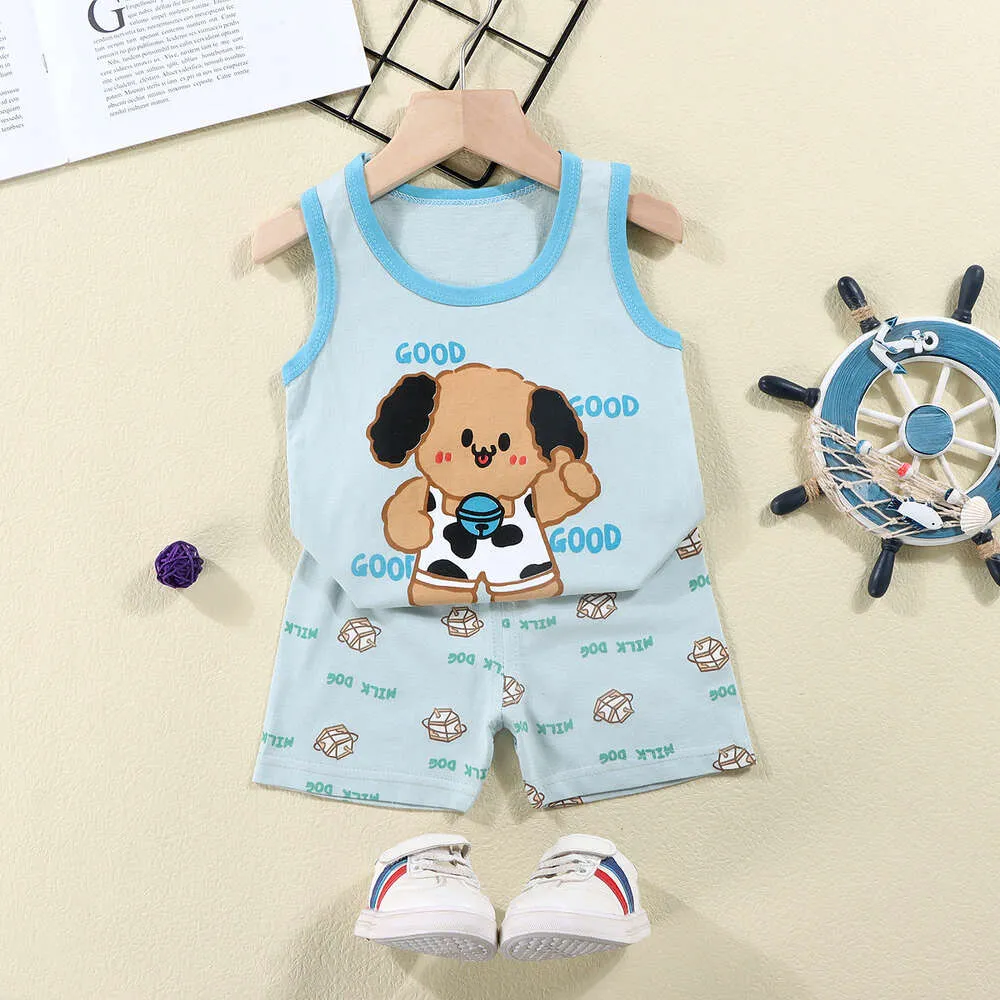 Children's Vest Summer Pure Cotton New Girls' Shorts, Baby Korean Version, Boys' Sleeveless Set, Children's Clothing