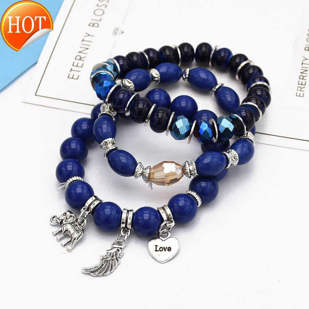 Charm Bracelets New Fashion Imitation Stone Acrylic Handmade Bracelet Set of Three Pieces Hot Selling Street Clap