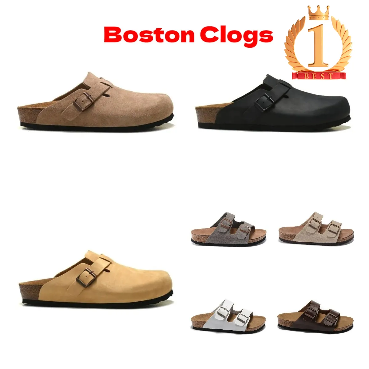 Projektant Slipper Boston Clog Man Sandals Cork Flat Fashion Letni skórzany zamsz Slajda Plaża Kobiety Arizona Mayari Slipper Travel Slipper