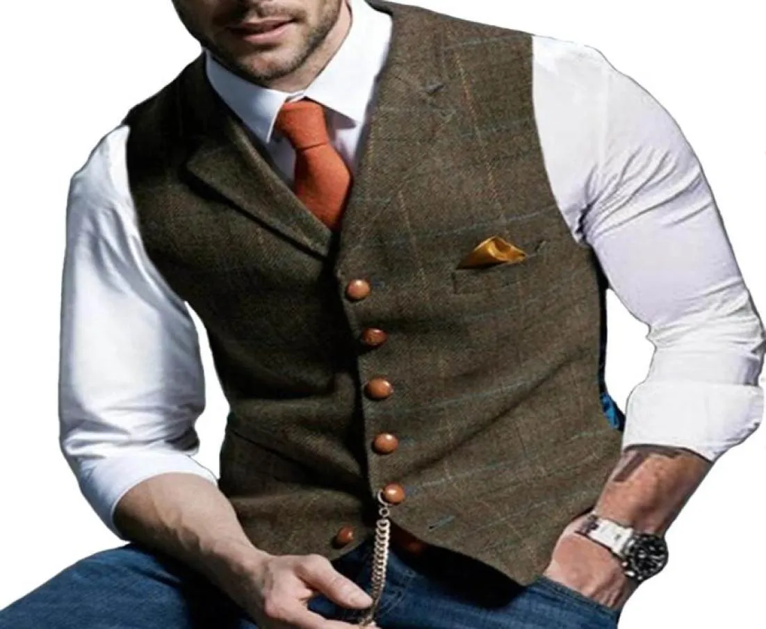 Men039s ullplädet brudgum västar brudgummen klädsel tweed affärsdräkt jacka formell brudgum039s bär kostym VEST MEN039S Weddin8907790