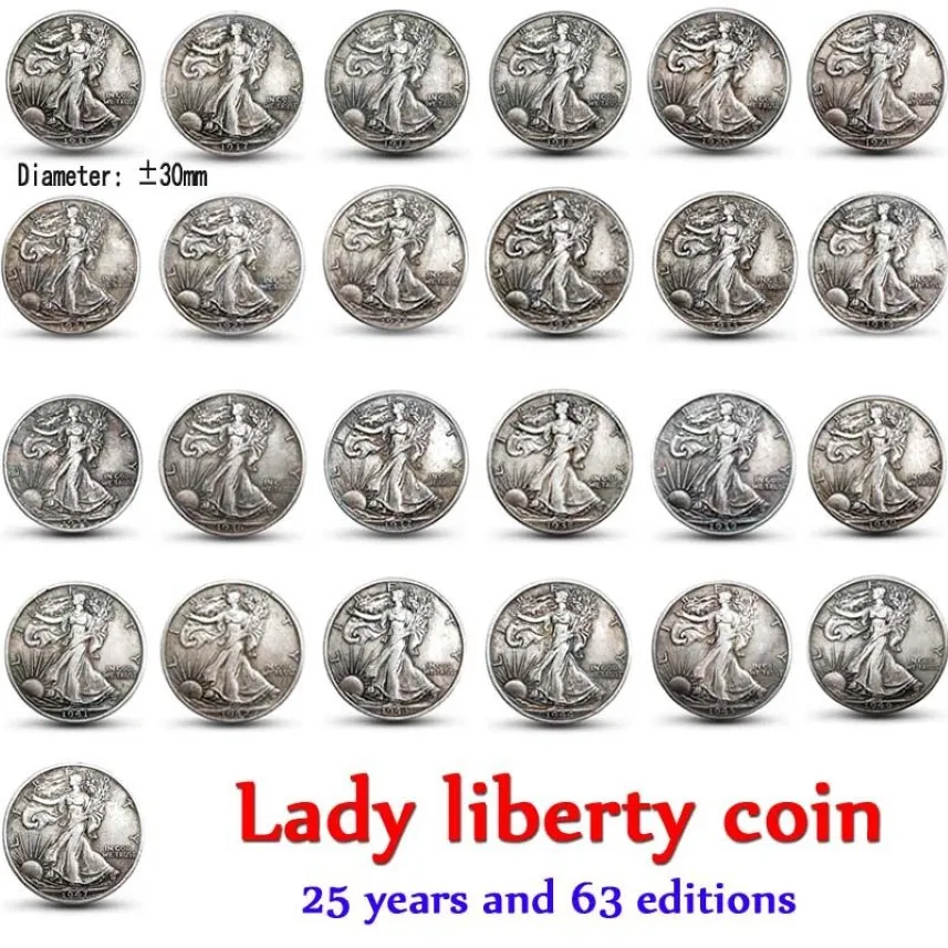 63 шт., американский полный набор «Леди Свобода», старые цветные копии монет, искусство, коллекция 285k